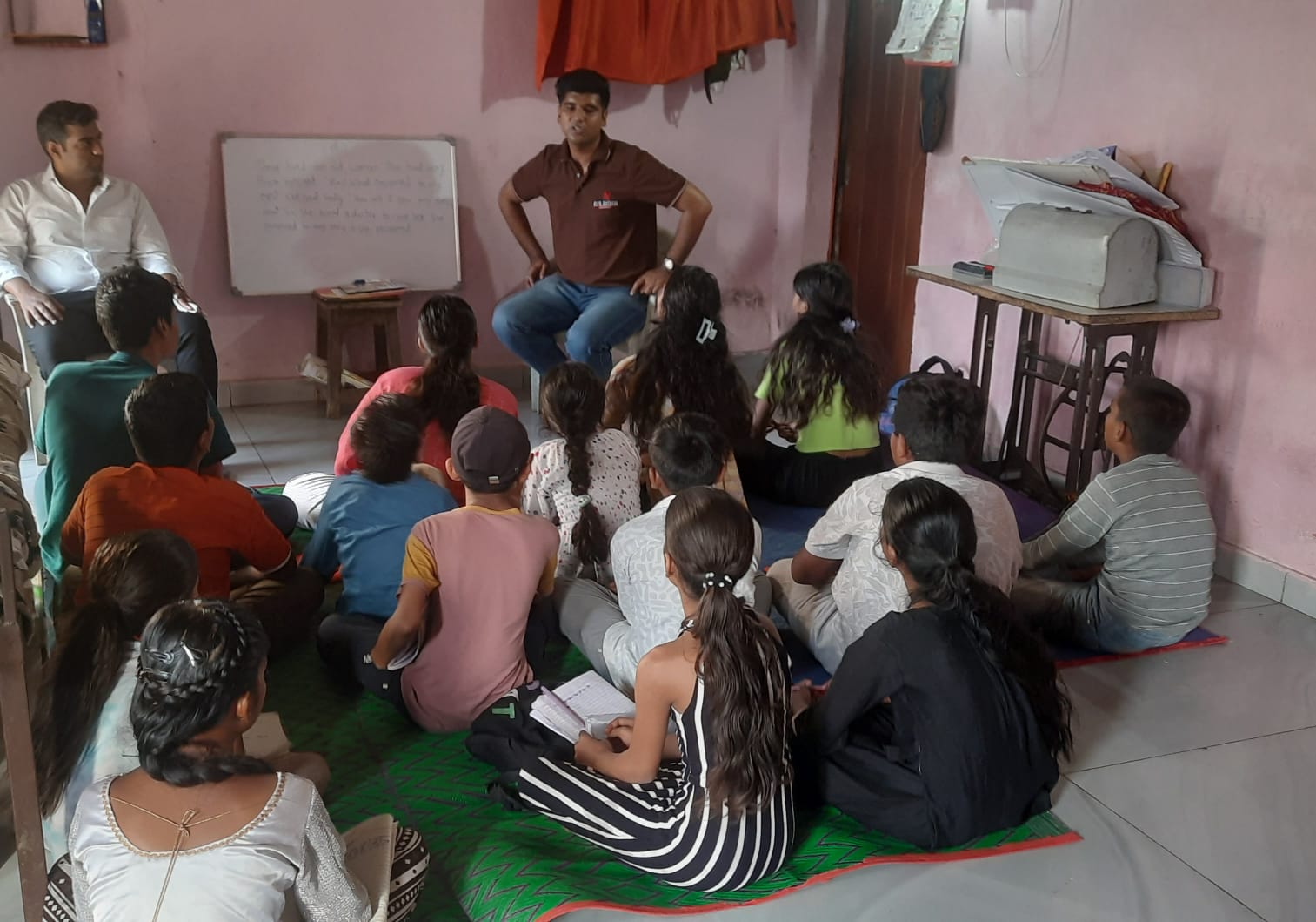 Teacher conducting class with students at SSVS Nishulk Shiksha Kendra
